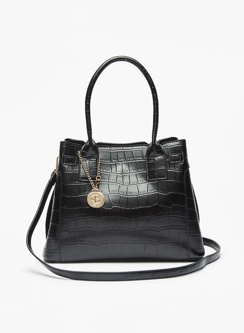 Flora Bella By Shoexpress Textured Tote Bag with Metallic Accent and Snap Button Closure