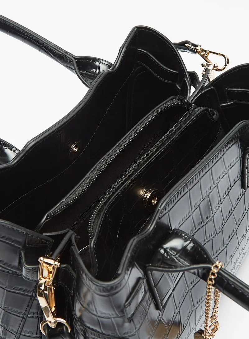 Flora Bella By Shoexpress Textured Tote Bag with Metallic Accent and Snap Button Closure