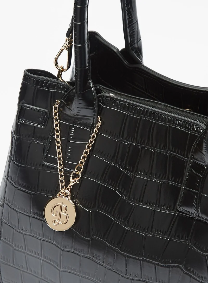 Flora Bella By Shoexpress Textured Tote Bag with Metallic Accent and Snap Button Closure