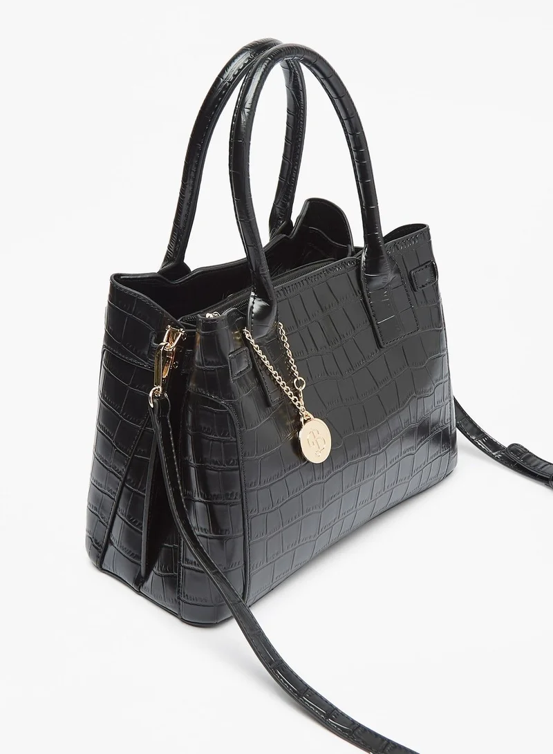Flora Bella By Shoexpress Textured Tote Bag with Metallic Accent and Snap Button Closure