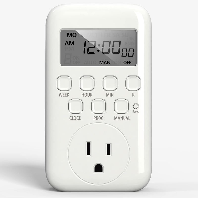 BN-LINK Indoor Digital Timer Outlet, Single Outlet 7 Day Programmable Light Switch, 3 Prong Plug in Timers for Electrical Outlets, Lamps, Fans, 8 On/Off Programs, 1 Pack, 15A/1875W, ETL Listed - Image 1