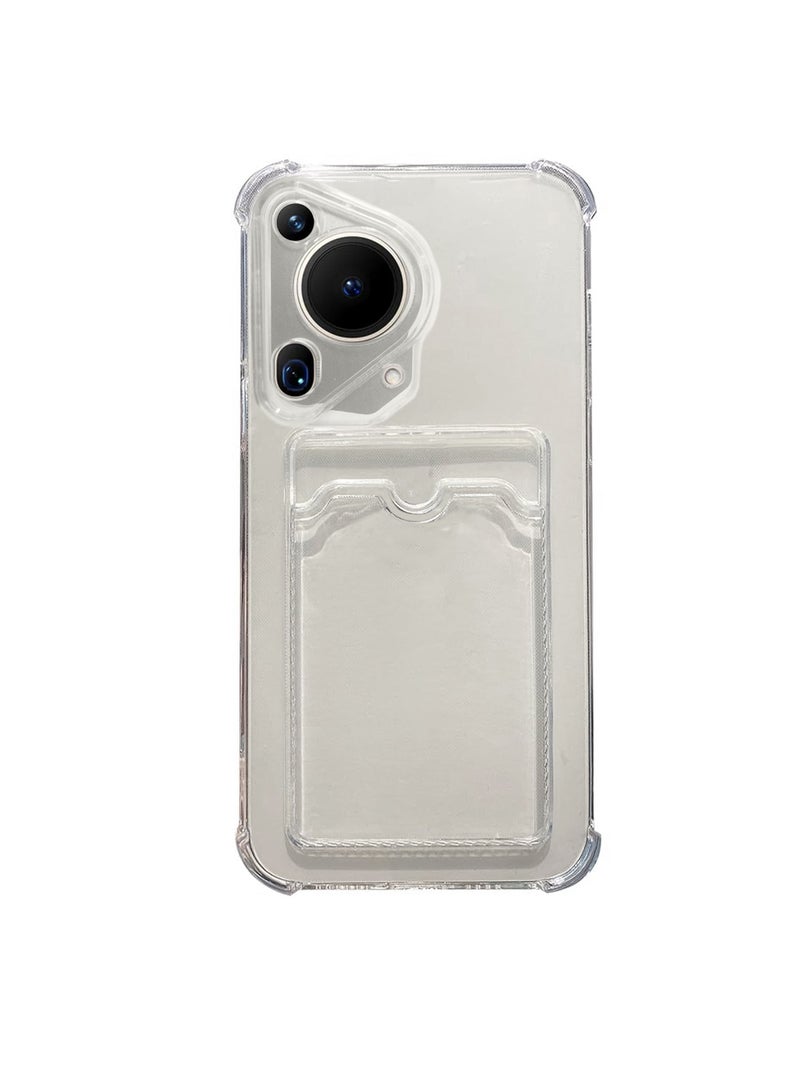 Wtech TPU Bumper Corners Hard PC With Card Holder Case Cover For Huawei Pura 70 Ultra 5G 2024 Clear  - Image 2
