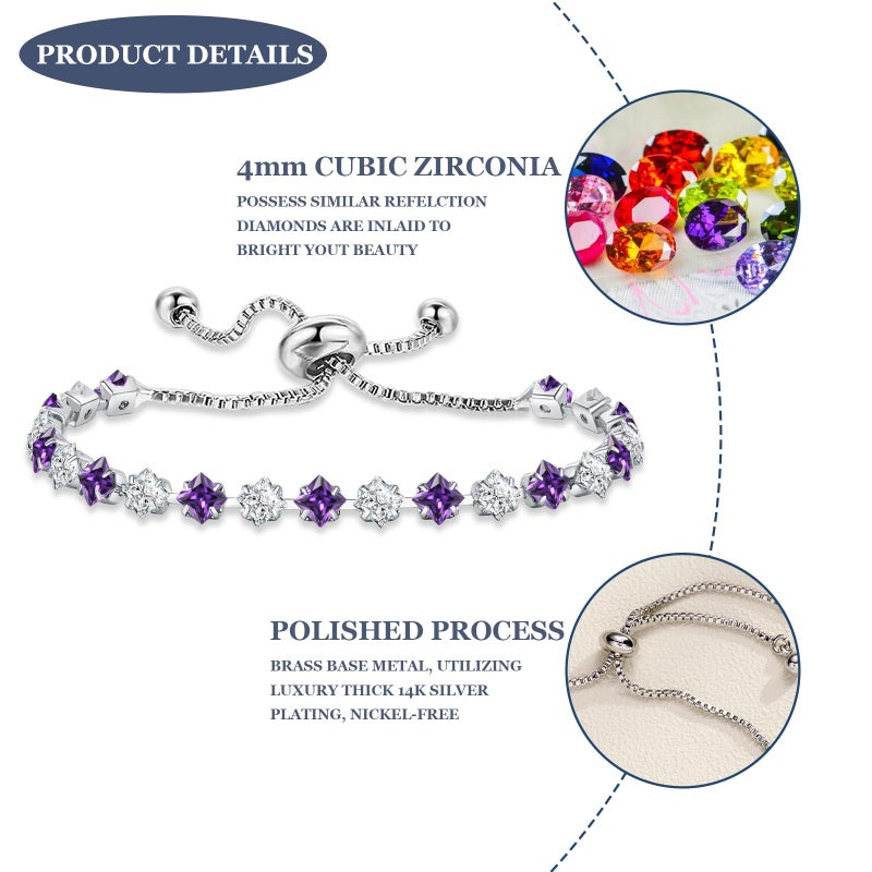 Sfoni Birthstone Bracelet for Women, Silver Tennis Bracelet with Cubic Zirconia Adjustable Slider Rhinestone Bracelets Christmas Birthday Anniversary Friendship Gift for Her Mom Wife Girlfriend, June - Image 2
