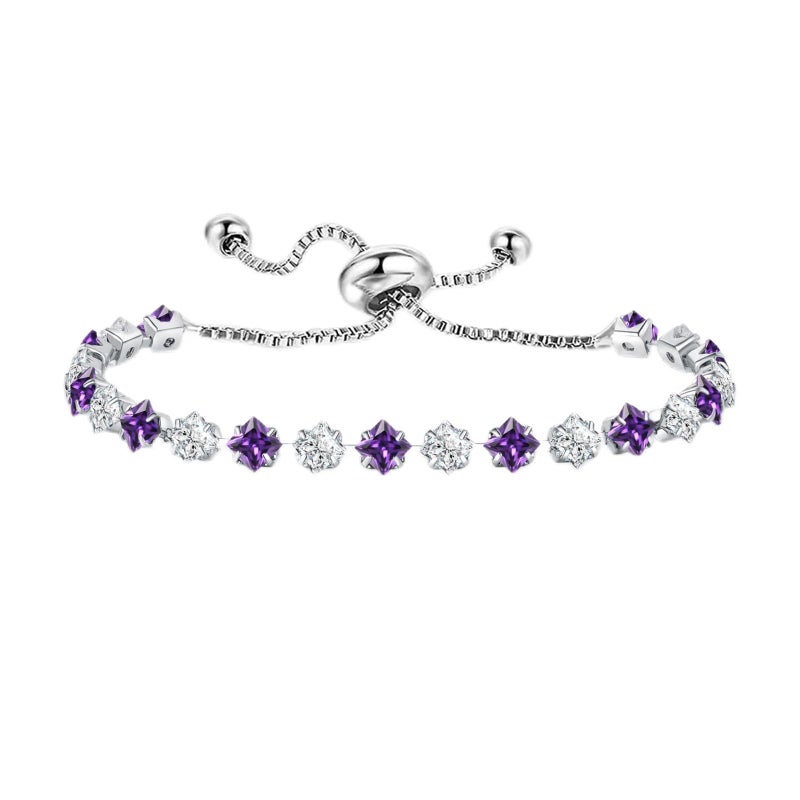 Sfoni Birthstone Bracelet for Women, Silver Tennis Bracelet with Cubic Zirconia Adjustable Slider Rhinestone Bracelets Christmas Birthday Anniversary Friendship Gift for Her Mom Wife Girlfriend, June - Image 1
