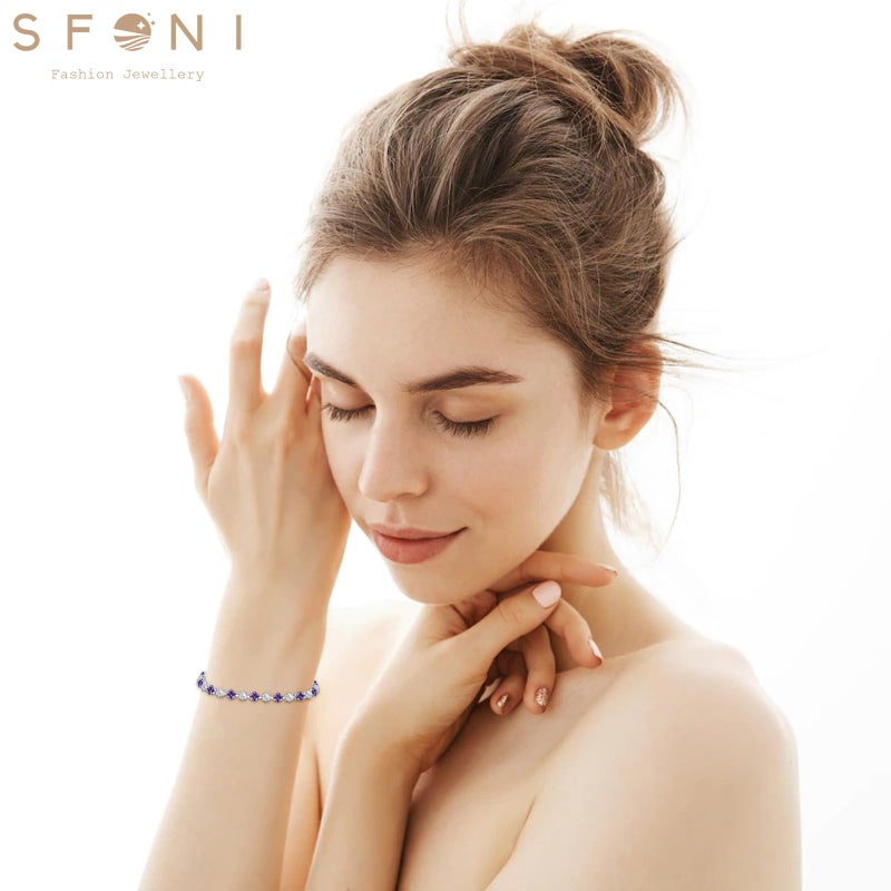 Sfoni Birthstone Bracelet for Women, Silver Tennis Bracelet with Cubic Zirconia Adjustable Slider Rhinestone Bracelets Christmas Birthday Anniversary Friendship Gift for Her Mom Wife Girlfriend, June - Image 3