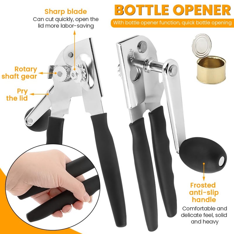 Loyanger Commercial Can Opener, Handheld Can Opener Easy for Big Cans, Manual Heavy Duty Crank Jar Openers, Folding Hand Crank Bottle Openers With Comfortable Long Handles for Seniors(COLOR:Black) - Image 3