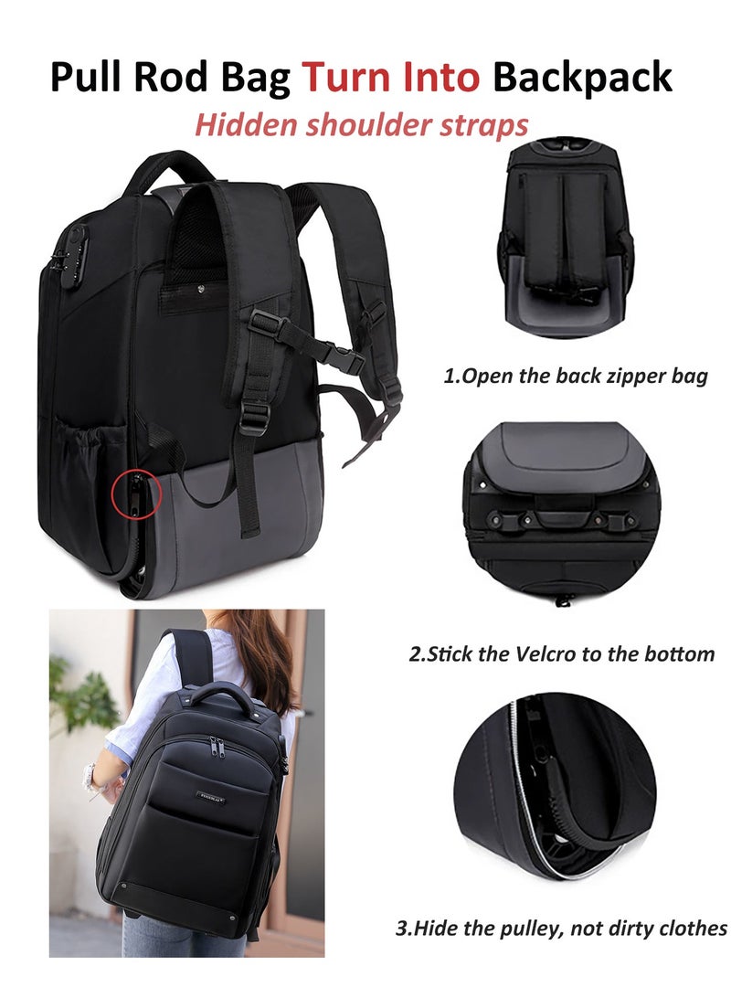 18 Inch Trolley Backpack, Carry-on Luggage Wheeled Laptop Business Travel Office Backpack Students Schoolbag, Water Resistant & Lockable &Hidden shoulder straps Rolling Backpack  - Image 3
