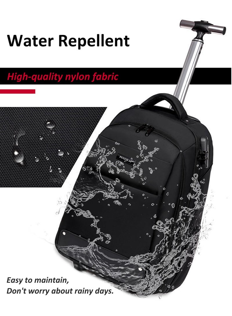 18 Inch Trolley Backpack, Carry-on Luggage Wheeled Laptop Business Travel Office Backpack Students Schoolbag, Water Resistant & Lockable &Hidden shoulder straps Rolling Backpack  - Image 5