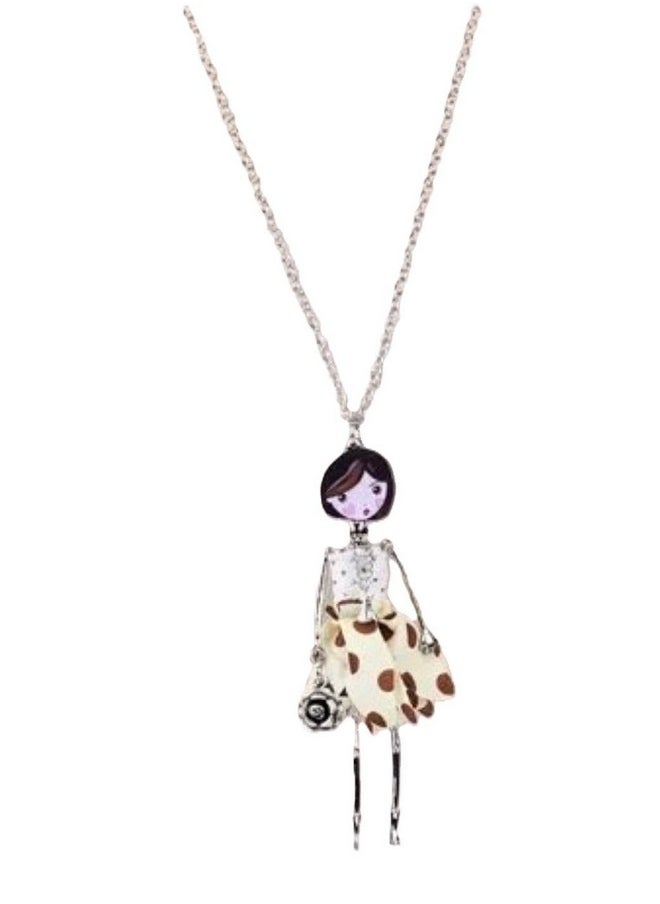 The Crafty Owl The Crafty Owl Enamel Cute French Doll Necklace with Fabric Dress Pendant - Various Designs (Brown Dots)  - Image 3