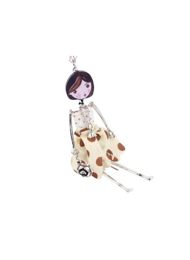 The Crafty Owl The Crafty Owl Enamel Cute French Doll Necklace with Fabric Dress Pendant - Various Designs (Brown Dots)  - Image 1