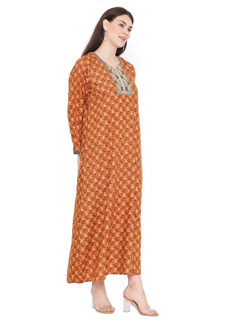 HANA & SARA UNIQUE FLOWER PRINT WITH THREAD EMBROIDERY ARABIC KAFTAN JALABIYA DRESSES