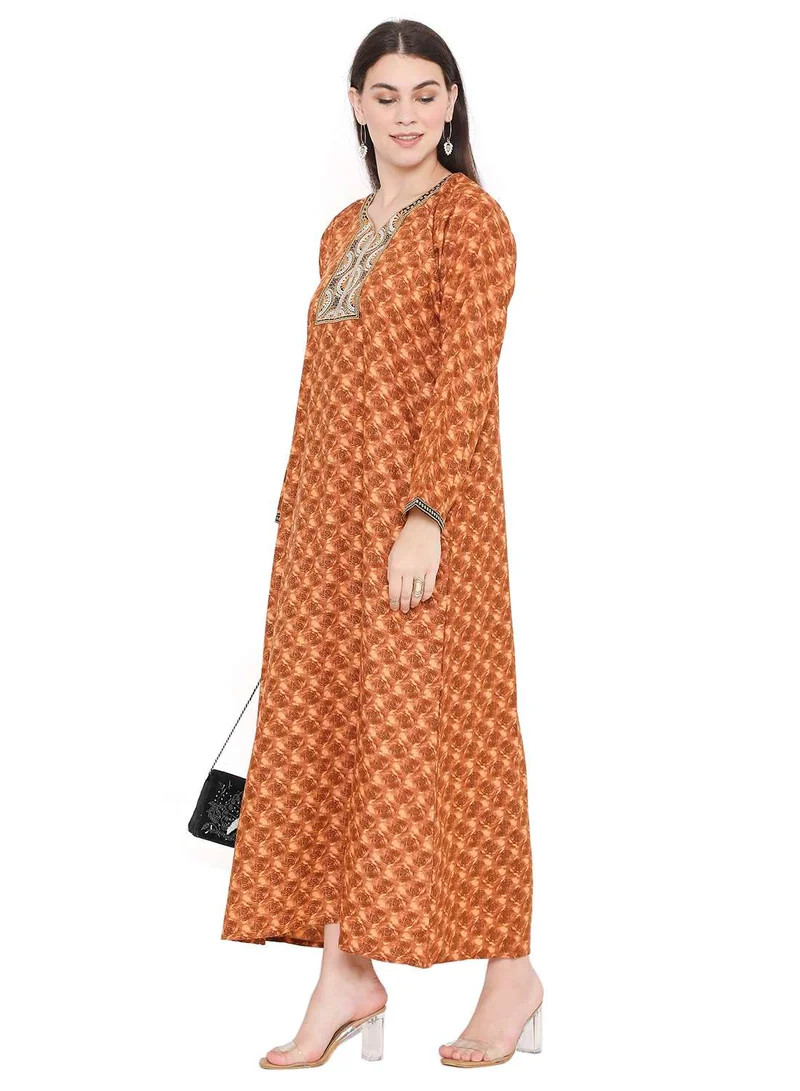 HANA & SARA UNIQUE FLOWER PRINT WITH THREAD EMBROIDERY ARABIC KAFTAN JALABIYA DRESSES
