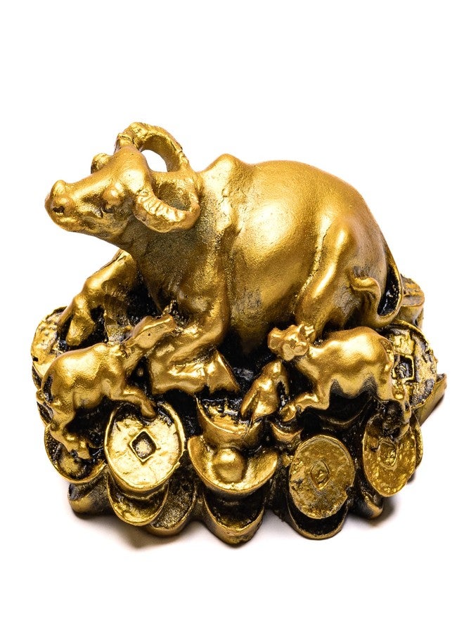 Plus Value Feng Shui Wish Cow Vastu Items Products for Home, Office Decor Showpiece Statue (3 Inch, Fiber, Gold Painted) - Image 1