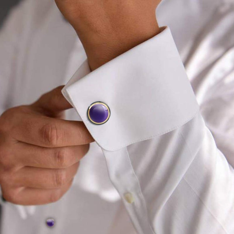 HAWSON Cuff links Tuxedo Studs Set for Men - Best Gifts for Wedding, Formal Events (Purple enamel) - Image 2