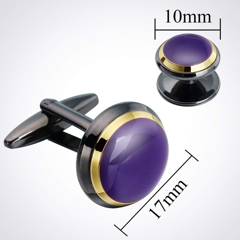 HAWSON Cuff links Tuxedo Studs Set for Men - Best Gifts for Wedding, Formal Events (Purple enamel) - Image 5