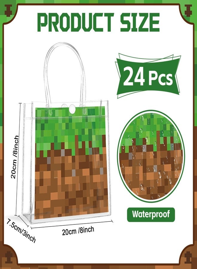 MinFyberd 24Pcs Pixel Clear PVC Gift Bags with Handles Video Game Party Favor Bags Pixel Reusable Gift Wrap Tote Bag Gamer Goodie Treat Bag for Pixelated Birthday Baby Shower Party Supplies 8x8x3 Inch - Image 2