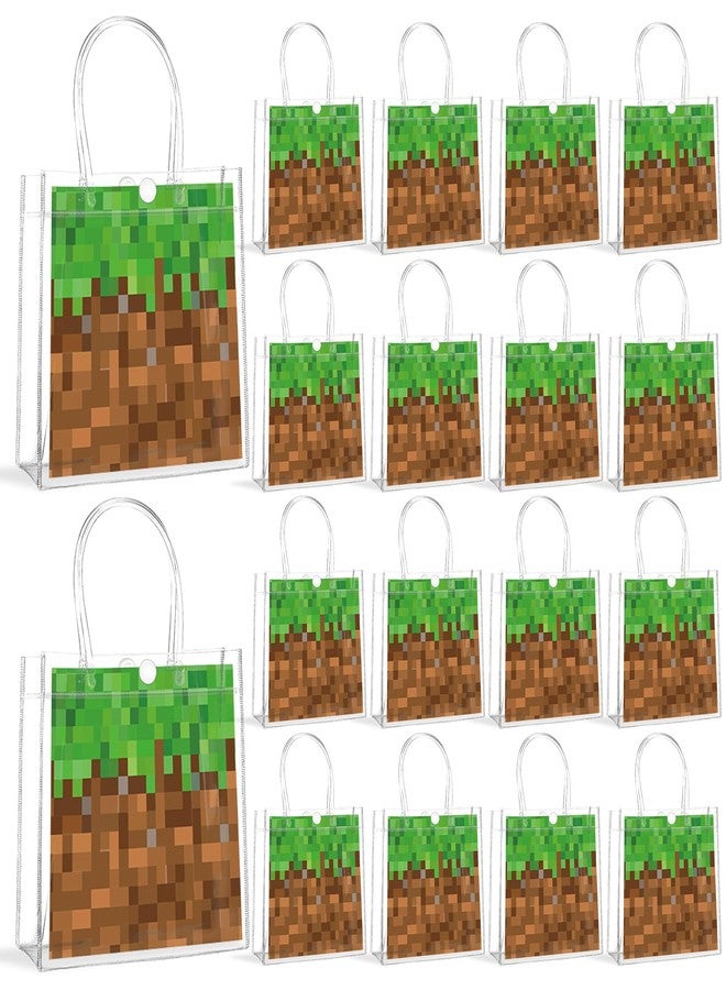 MinFyberd 24Pcs Pixel Clear PVC Gift Bags with Handles Video Game Party Favor Bags Pixel Reusable Gift Wrap Tote Bag Gamer Goodie Treat Bag for Pixelated Birthday Baby Shower Party Supplies 8x8x3 Inch - Image 1