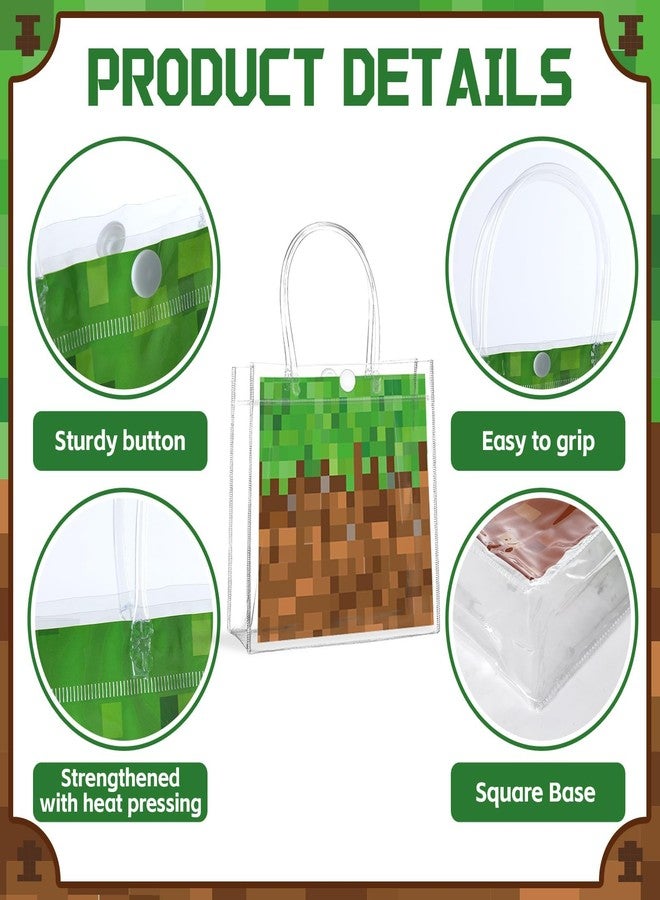 MinFyberd 24Pcs Pixel Clear PVC Gift Bags with Handles Video Game Party Favor Bags Pixel Reusable Gift Wrap Tote Bag Gamer Goodie Treat Bag for Pixelated Birthday Baby Shower Party Supplies 8x8x3 Inch - Image 3