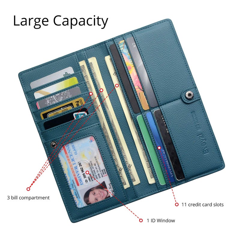 Bveyzi Ultra Slim Thin Leather RFID Blocking Credit Card Holder Bifold Clutch Wallets for Women (Lake Blue) - Image 4