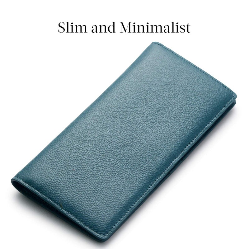 Bveyzi Ultra Slim Thin Leather RFID Blocking Credit Card Holder Bifold Clutch Wallets for Women (Lake Blue) - Image 3