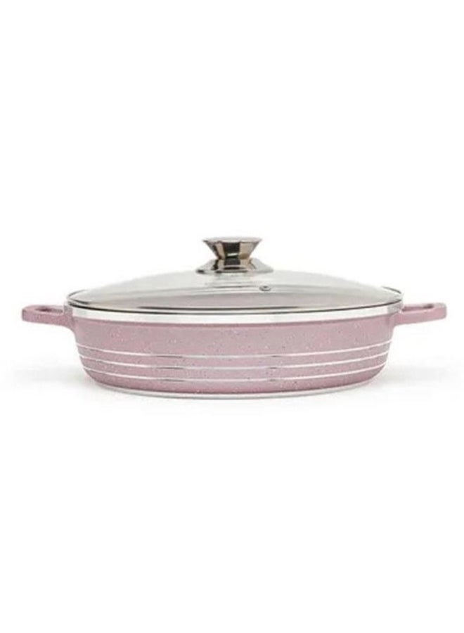 DESSINI Ceramic Non Stick Shallow Cooking Pot With Glass Lid Purple 32cm  - Image 1