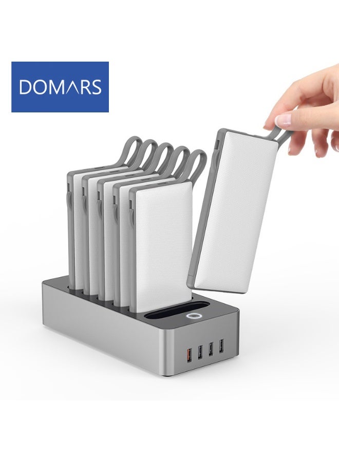 دومرز‌ محطة شحن Domars Shared Power Bank - شاحن محمول 10000mAh 6 Pack مع بطارية خارجية بثلاثة مخارج للاستخدام المنزلي والمكتب والسفر والأنشطة الخارجية باللون الأبيض - Image 1