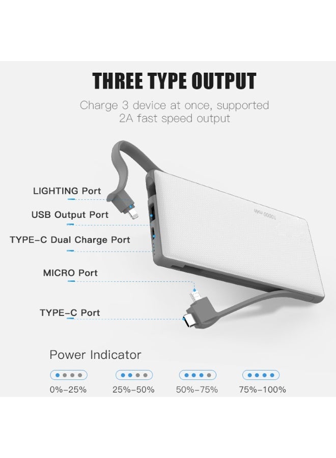 دومرز‌ محطة شحن Domars Shared Power Bank - شاحن محمول 10000mAh 6 Pack مع بطارية خارجية بثلاثة مخارج للاستخدام المنزلي والمكتب والسفر والأنشطة الخارجية باللون الأبيض - Image 2