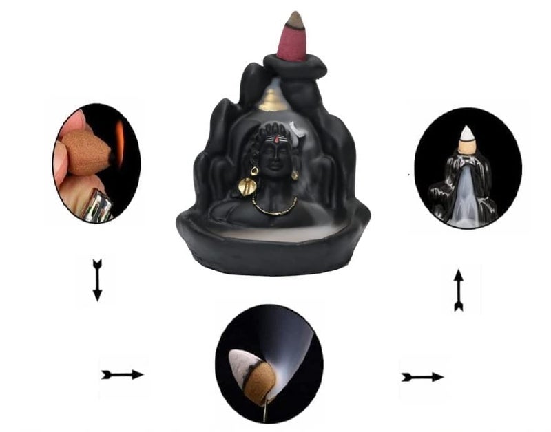 A & S VENTURES A&S Ventures Smoke Fountain Lord Shiva Adiyogi Statue Cone Incense Holder Showpiece with 10 Free Smoke Cones - Image 3