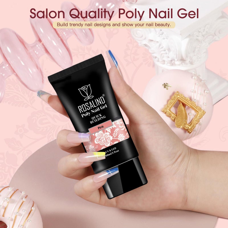 ROSALIND 2 oz Poly Nail Gel Millennial, Pink Poly Extension Gels Jelly Color Builder Pink Gel Quick Building Acrylic Nails Poly Extension Thickening Nail Art Trendy Beauty - Image 3