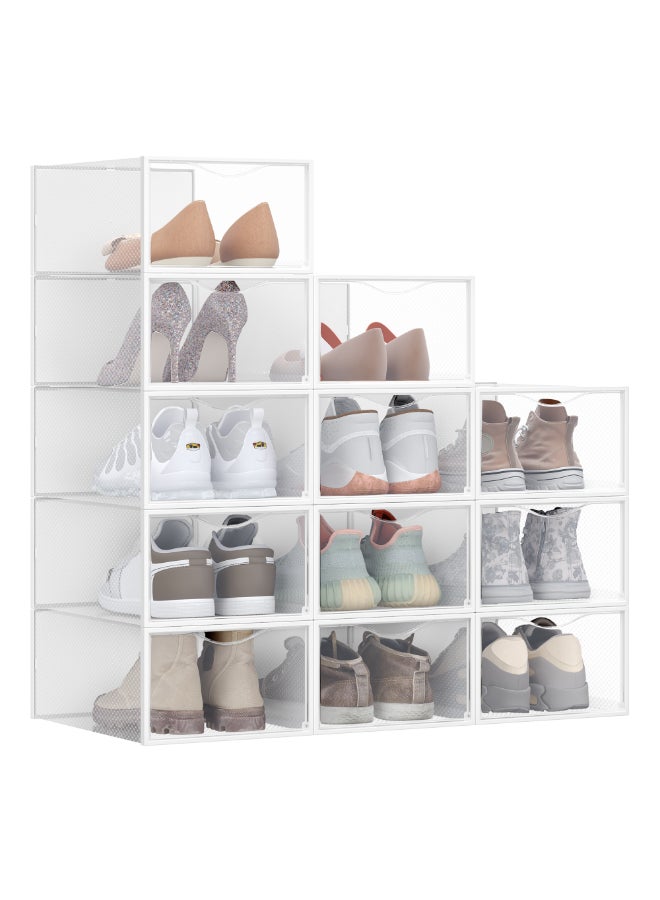 SONGMICS Clear Shoe Boxes, Set of 12 Shoe Storage Organsiers, Transparent, Easy Assembly, 33.2 x 23 x 14.5 cm, for Shoes up to UK Size 9, Transparent and Cloud White - Image 1