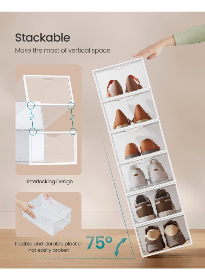 SONGMICS Clear Shoe Boxes, Set of 12 Shoe Storage Organsiers, Transparent, Easy Assembly, 33.2 x 23 x 14.5 cm, for Shoes up to UK Size 9, Transparent and Cloud White - Image 5