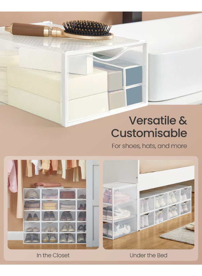 SONGMICS Clear Shoe Boxes, Set of 12 Shoe Storage Organsiers, Transparent, Easy Assembly, 33.2 x 23 x 14.5 cm, for Shoes up to UK Size 9, Transparent and Cloud White - Image 4