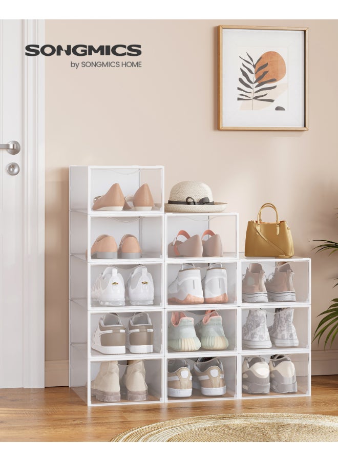 SONGMICS Clear Shoe Boxes, Set of 12 Shoe Storage Organsiers, Transparent, Easy Assembly, 33.2 x 23 x 14.5 cm, for Shoes up to UK Size 9, Transparent and Cloud White - Image 2