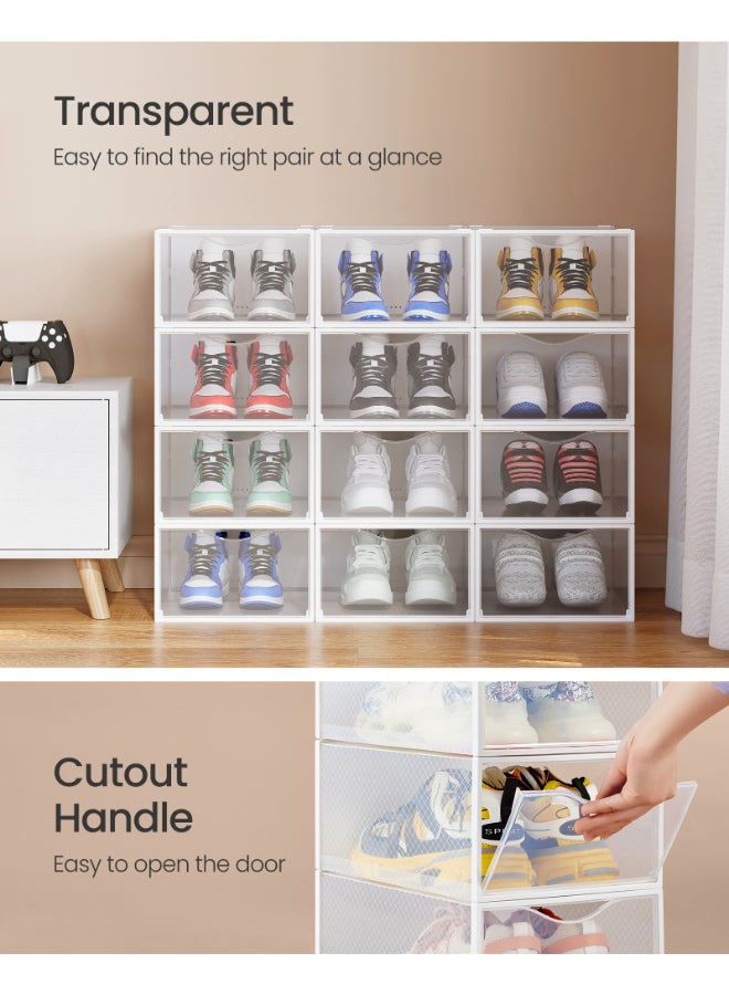 SONGMICS Clear Shoe Boxes, Set of 12 Shoe Storage Organsiers, Transparent, Easy Assembly, 33.2 x 23 x 14.5 cm, for Shoes up to UK Size 9, Transparent and Cloud White - Image 3