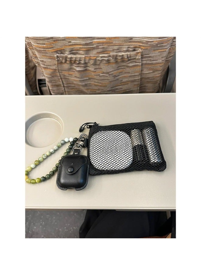 Muji Double Zipper Bag Cosmetic Change Storage Bag Double-layer Storage Bag Portable Commuter Small Bag Travel Storage Bag-Specifications:Net Bag Storage Green + Random Pendant-Color:Standard  - Image 3