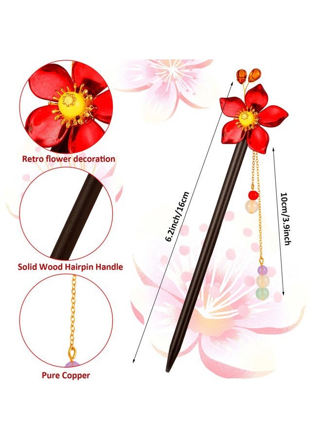 Waydress 6 Pieces Vintage Handmade Wooden Hairpins - Traditional Flower Hair Sticks, Hair Chopsticks, Styling Pins for Women Girls (Classic Style)  - Image 3
