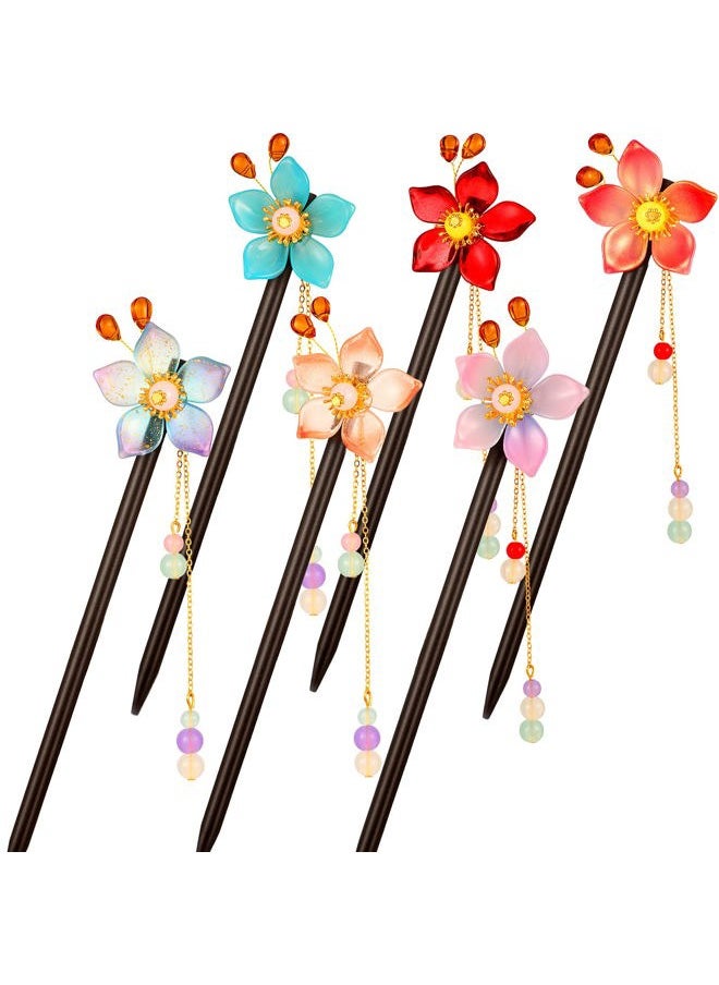 Waydress 6 Pieces Vintage Handmade Wooden Hairpins - Traditional Flower Hair Sticks, Hair Chopsticks, Styling Pins for Women Girls (Classic Style)  - Image 1