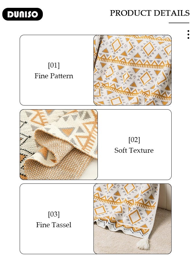DUNISO Throw Blanket, Soft Cozy Lightweight Sofa Blanket, Home Decor Woven Blanket with Tassels for Chair Bed Couch Decorative, Knitted Bed Blankets, Bohemian Couch Decorative Throw Blankets for Women, Men and Kids  - Image 2