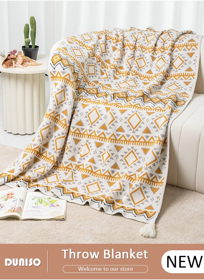 DUNISO Throw Blanket, Soft Cozy Lightweight Sofa Blanket, Home Decor Woven Blanket with Tassels for Chair Bed Couch Decorative, Knitted Bed Blankets, Bohemian Couch Decorative Throw Blankets for Women, Men and Kids  - Image 1