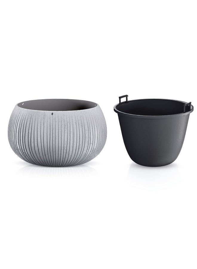 بروسبير بلاست وعاء زهور خرساني مستدير مع ملحق باللونين الرمادي والأسود، 9 لتر - Image 2