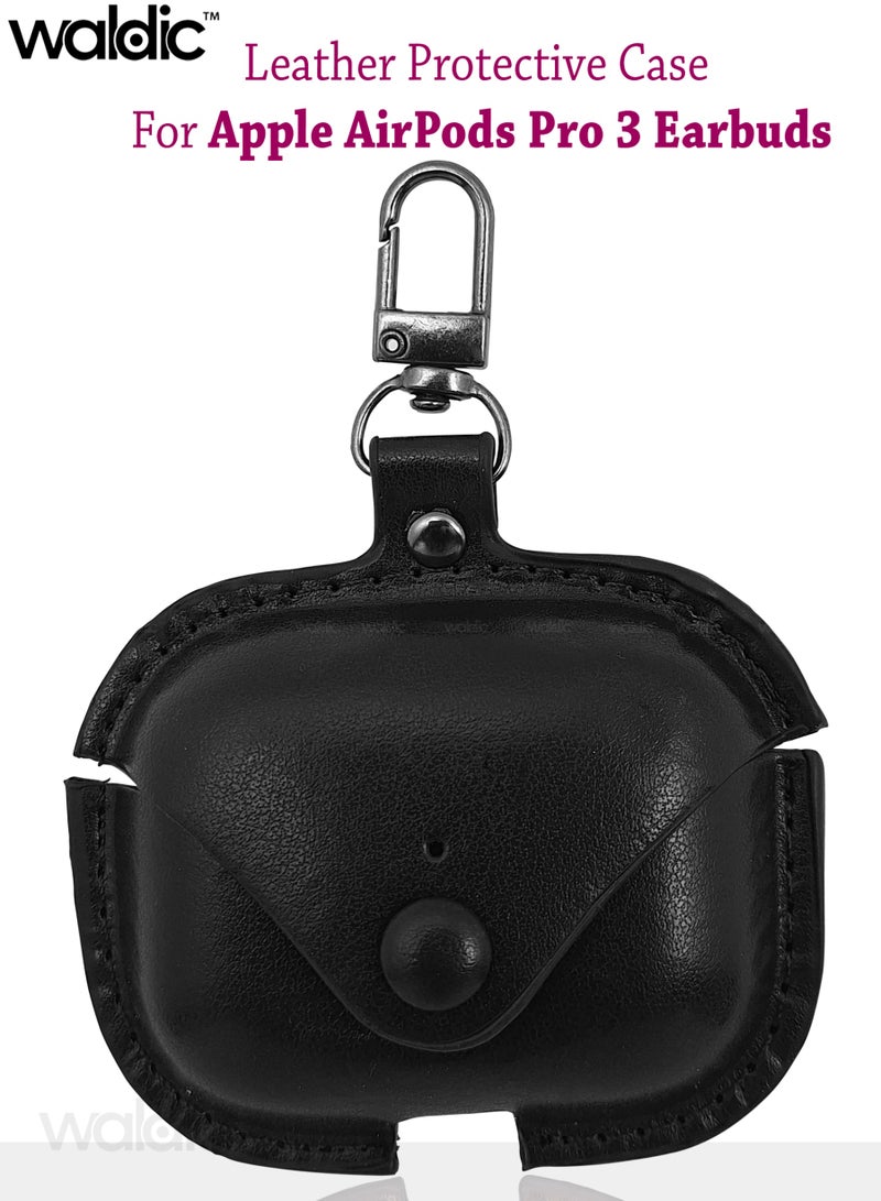 Waldic Apple AirPods Pro 3 Earbuds Premium Leather Protective Case Cover For Apple AirPods Pro 3 | Shockproof Full-Body Protective Case Cover for Apple AirPods Pro 3  with Keychain (Airpods Not Included)-Black - Image 1