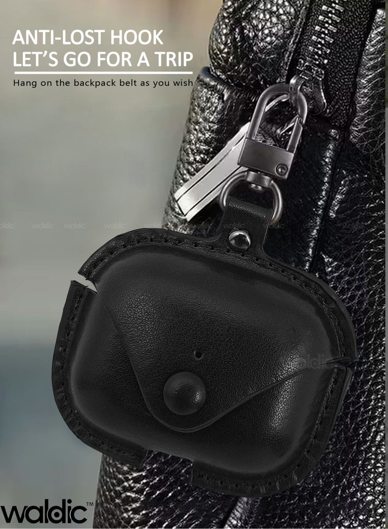 Waldic Apple AirPods Pro 3 Earbuds Premium Leather Protective Case Cover For Apple AirPods Pro 3 | Shockproof Full-Body Protective Case Cover for Apple AirPods Pro 3  with Keychain (Airpods Not Included)-Black - Image 2