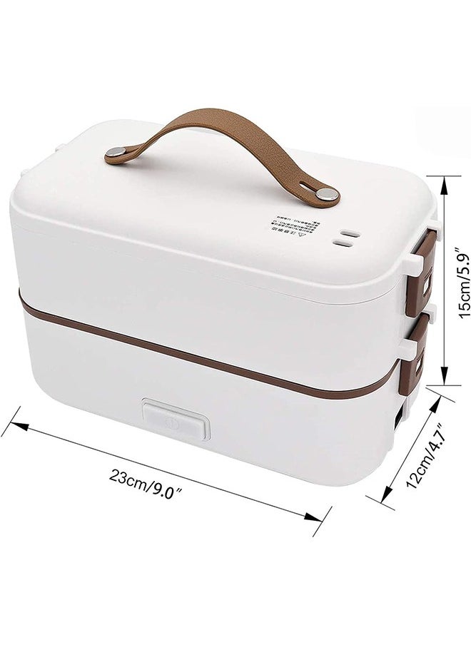 Arabest Self Cooking Electric Lunch Box, Mini Rice Cooker, 2 Layers Steamer Lunch Box for Home Office School Travel Cook Raw Food, White  - Image 2