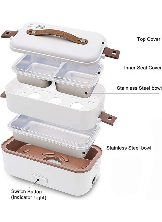 Arabest Self Cooking Electric Lunch Box, Mini Rice Cooker, 2 Layers Steamer Lunch Box for Home Office School Travel Cook Raw Food, White  - Image 4