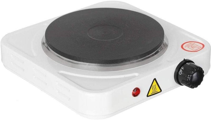 Electric Single Eye Stove Portable Tabletop Burner White Metal Body Temperature Control Knob 1000W