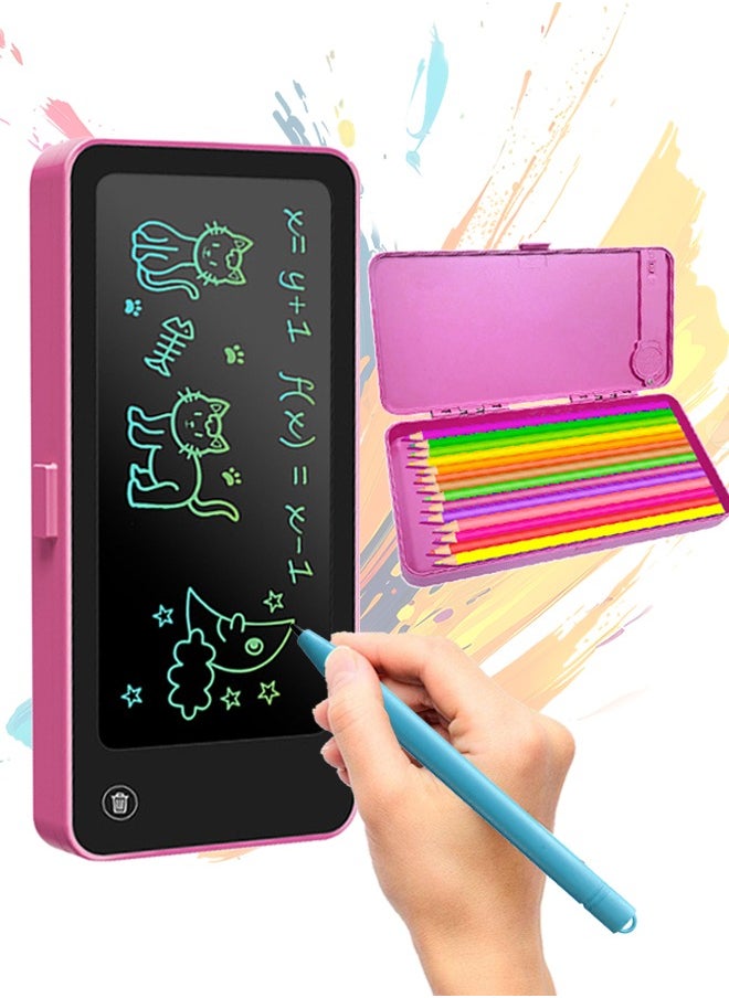 null - لوح كتابة LCD 2 في 1 مع قلم، لوح كتابة LCD قابل لإعادة الاستخدام، لوحة كتابة مع شاشة حماية للعين، مناسبة للرسم للأطفال و جرافيتي، علبة أقلام، وردي - Image 1