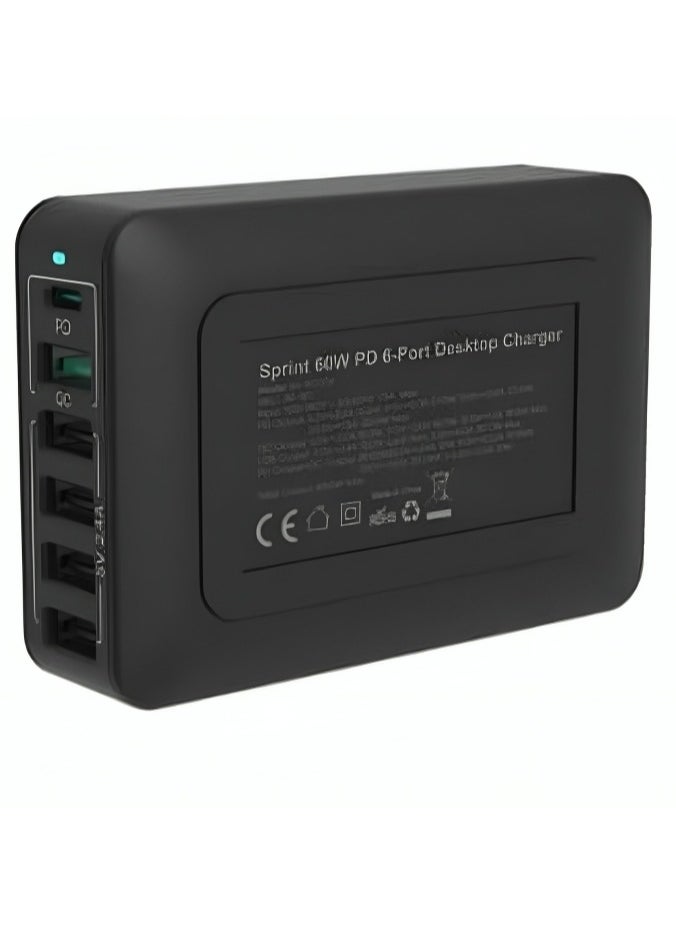 بي فل قاعدة شحن 60 وات شاحن جداري 6 مخارج  Pd30w qc18w 4USB  - Image 2