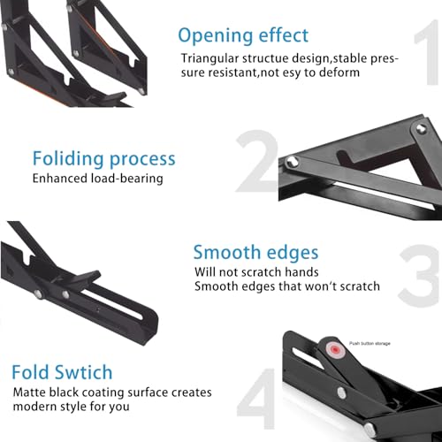 AUTOHJ Folding Shelf Bracket 14 inch 2PC Wall Mounted Collapsible Shelves Brackets Heavy Duty Foldable Workbench Bracket DIY Wall Table Hinges for RV Countertop Extension Gargage Workstation Table Supports - Image 3