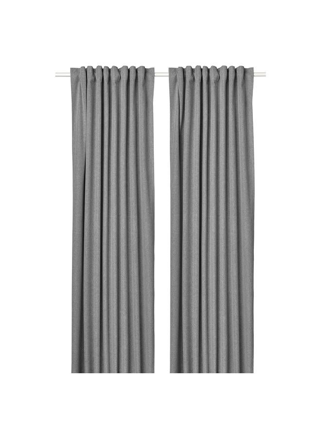 erorex Block-out curtains, 1 pair, grey/with heading tape, 135x300 cm - Image 1