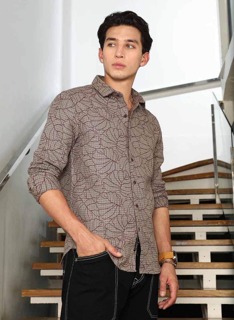 CAHOOT  Men's Ash Brown Foliage-Stitch Plaid Shirt for Men | Best Price UAE